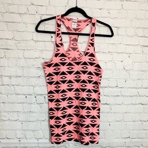 PINK by Victoria’s Secret Tribal/Aztec Print Pink and Navy Tank Top Sleeveless
